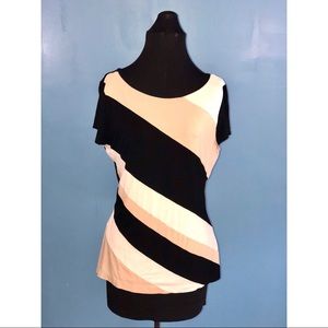 WHBM tan black white short sleeve top size M